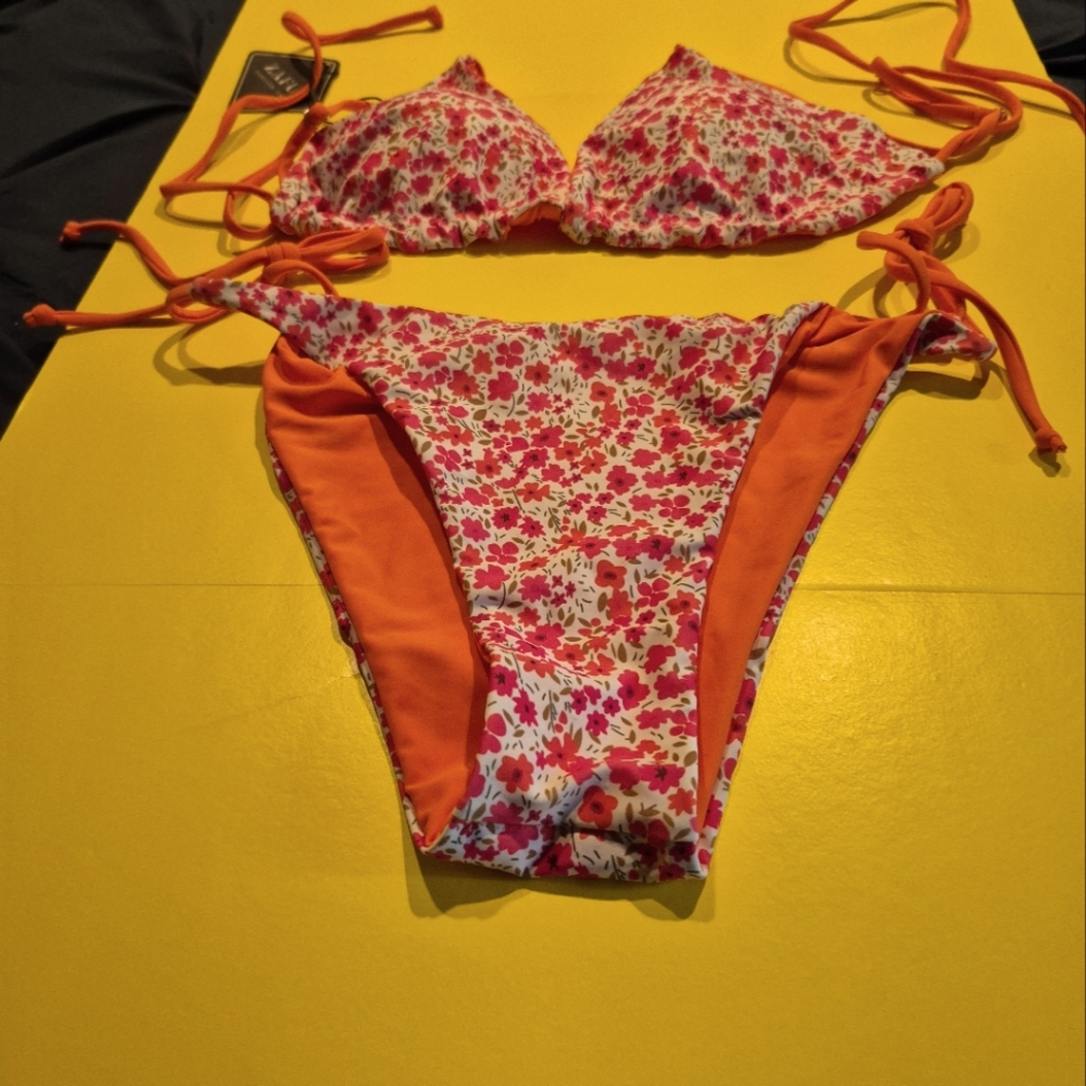 Floral Bikini Set with Orange Accents